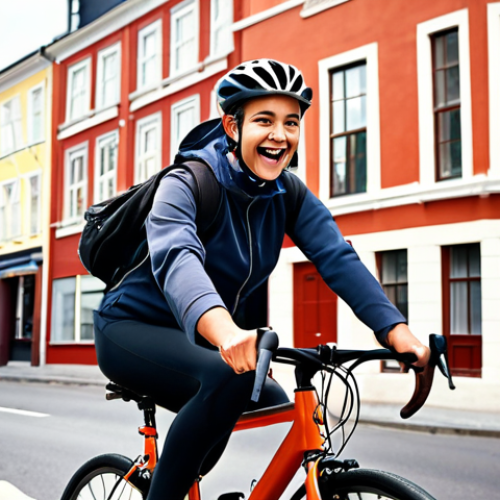Home 11 **A person happily riding a new bicycle after achieving a short-term financial goal, showcasing the joy of budgeting and achieving personal aspirations.** (Focuses on the reward of successful budgeting)