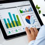 A focused person, gender-neutral, in professional business attire, observing a digital financial chart on a tablet screen. The expression shifts from initial thoughtfulness to a calm, determined gaze, symbolizing the first step in investing. The setting is a bright, modern home office with natural light and a green plant in the background, representing growth. The image is a professional photograph, safe for work, appropriate content, fully clothed, modest clothing, perfect anatomy, correct proportions, well-formed hands, proper finger count, natural body proportions, high quality.